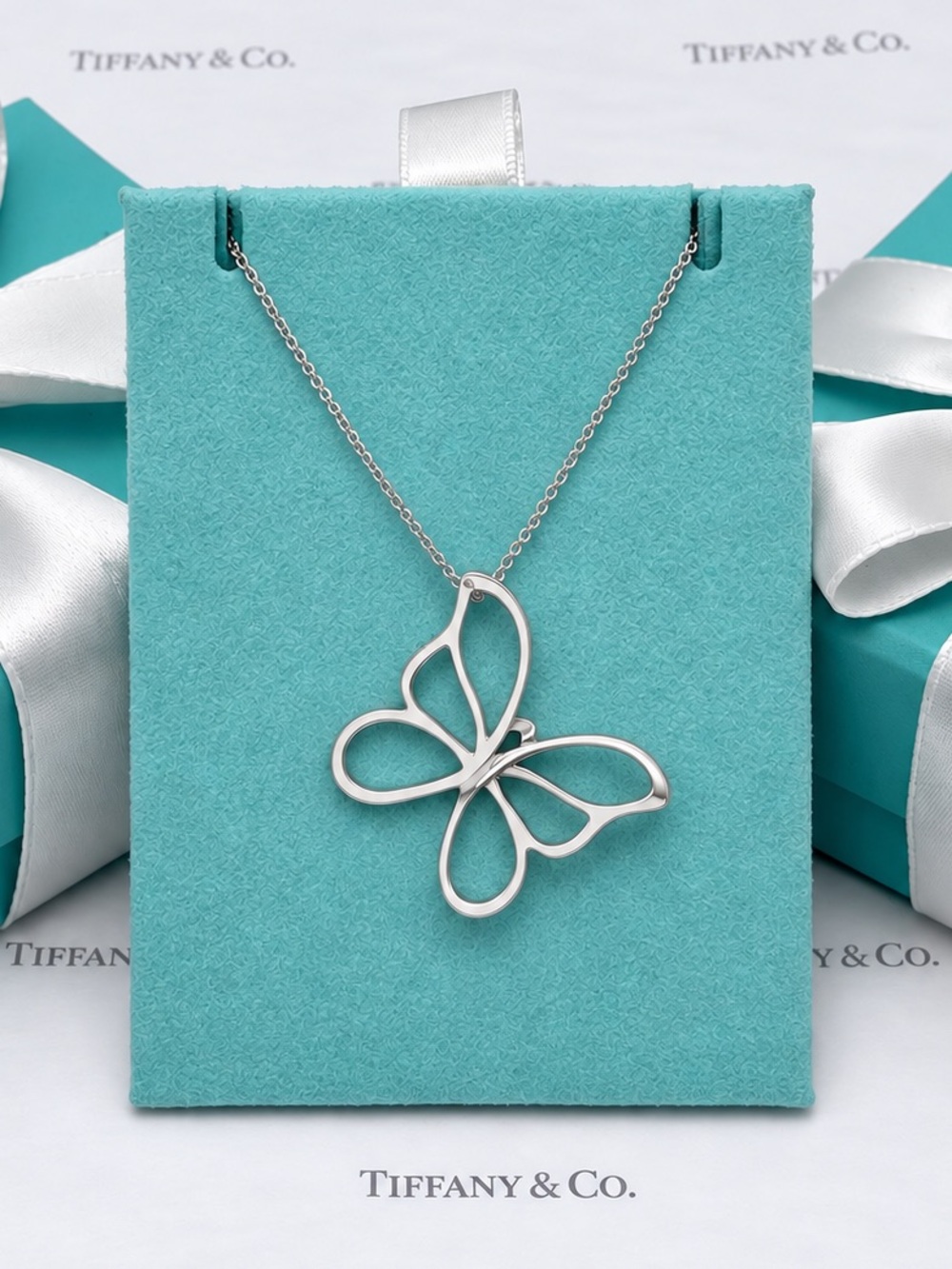 Tiffany & Co. Stencil Butterfly Pendant Necklace Sterling Silver Gift Pouch Box - Picture 9 of 12